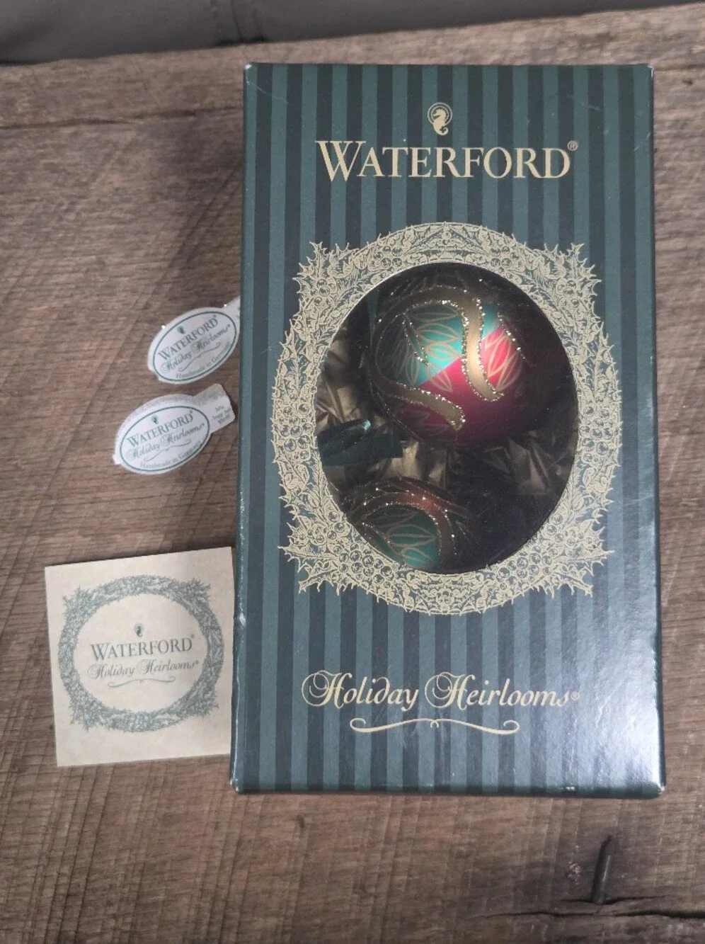 2 Vintage Waterford Holiday Heirlooms Peacock Ball Ornaments ~ Bin R